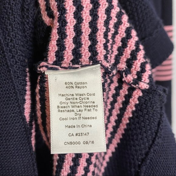 Talbots Navy Blue Pink Striped Waffle Knit Sweater - Picture 6 of 7
